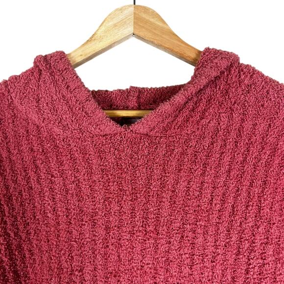 So Cropped Hoodie Sweater Womens L Pink Fuzzy Ribbed Oversized Cozy Slouchy - Picture 2 of 5